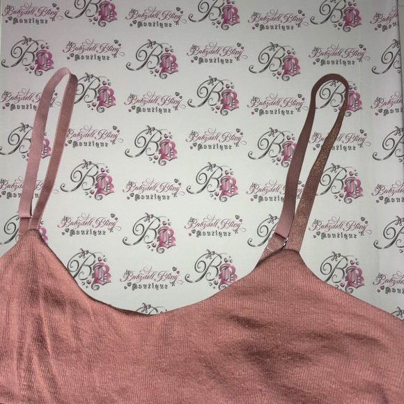 2 sports bras lounge blue and rusty pink shimmer metallic straps super soft - Picture 2 of 4